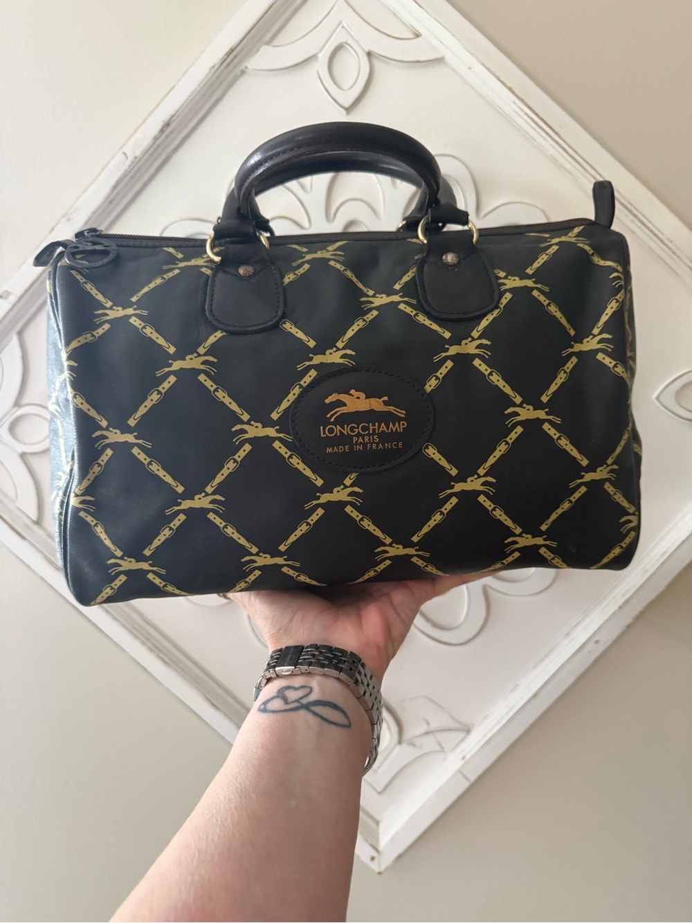 LONGCHAMP Paris Horse Logo Boston Bag Vintage